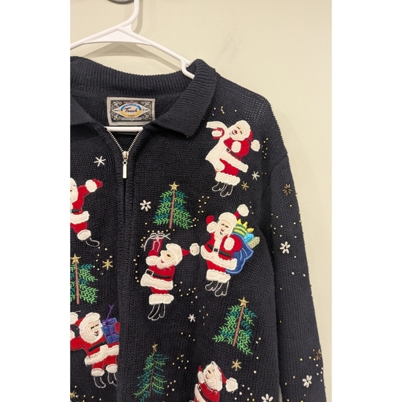 Vintage Jeans Wear Knitted Santa Clause Christmas Zip Cardigan Size Medium - Picture 2 of 7